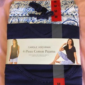 MIDNIGHT Carole Hochman 4-Piece Cotton Pajama Set Womens MEDIUM NWTs